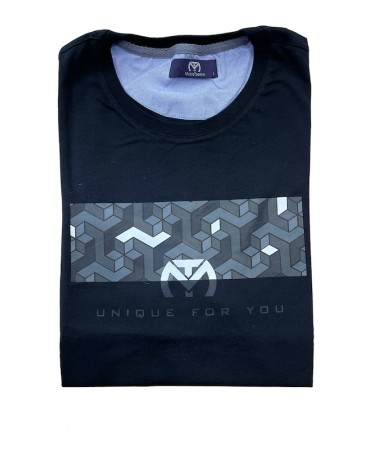 Men's cotton t-shirt in black base gray print MT Unique for You