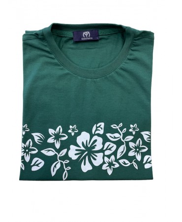 T-shirt ανδρικο Μάκης Τσέλιος σε πράσινη βάση με λευκά φύλλα  σταμπα