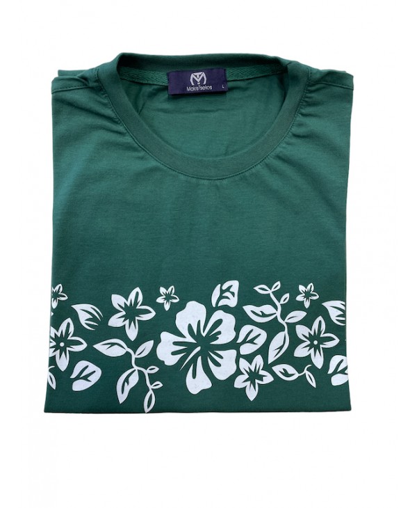 T-shirt ανδρικο Μάκης Τσέλιος σε πράσινη βάση με λευκά φύλλα  σταμπα T-shirts 