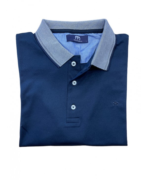 Makis Tselios polo shirt for men blue with gray collar and sleeve trims SHORT SLEEVE POLO 