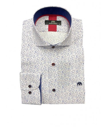 Makis Tselios men's shirt on a white base with a small blue and red design