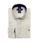Men's shirt on an off-white base with a small oil pattern and special blue trim inside the collar and cuff MAKIS TSELIOS SHIRTS