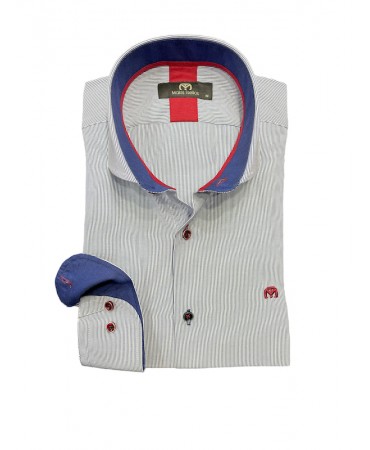 Men's blue striped shirt with special buttons and rex collar