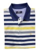 Makis Tselios summer men's t-shirt on a white base with blue yellow and raff stripes SHORT SLEEVE POLO 