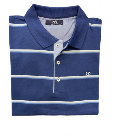 Polo men's summer t-shirt in a raff base with white and blue stripesPolo men's summer t-shirt in a raff base with white and blue stripes