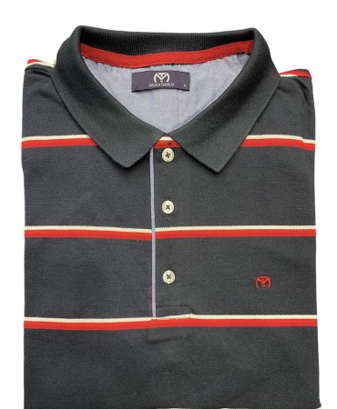 Men's polo shirt on a blue base with a red and white stripe