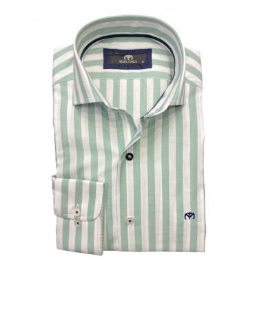 Men's shirt Makis Tselios white with a mint color stripe