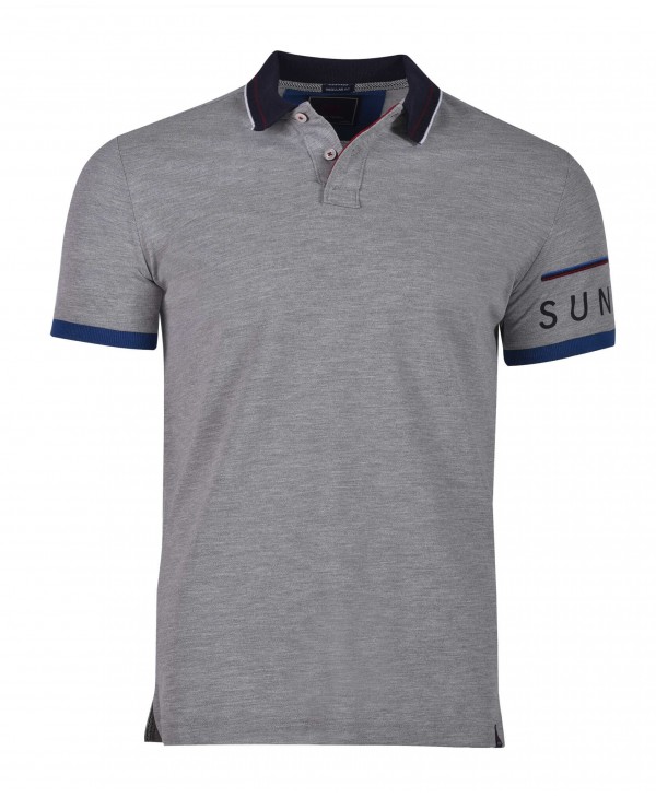 Makis Tselios gray polo t-shirt with blue trim and logo on the sleeve SHORT SLEEVE POLO 