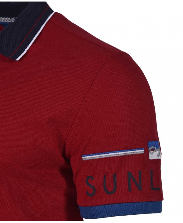 Red polo shirt with blue finish and logo on the Makis Tselios sleeve SHORT SLEEVE POLO 