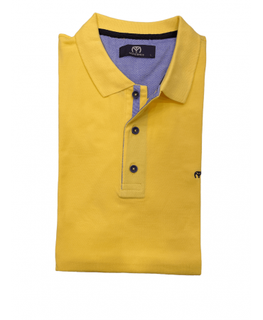 Makis Tselios polo yellow with blue rally and embroidered company logo