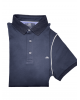 Makis Tselios Polo with button on a blue base with white relays on the sleeve and special buttons SHORT SLEEVE POLO 