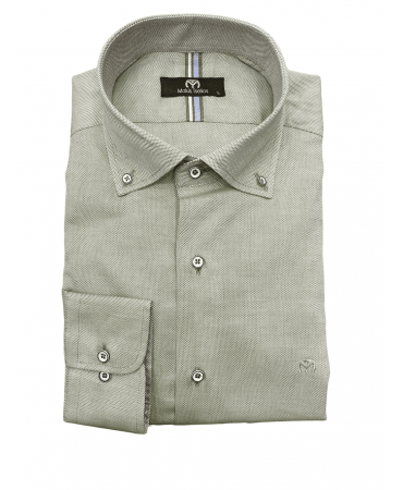 Oil shirt Makis Tselios monochrome with two-tone button and special rail on the flap