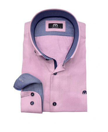 Makis Tselios shirt pink polka dots with blue trim and buttons