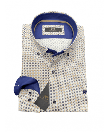 Cotton 100% Shirt Miniature blue and beige on white base