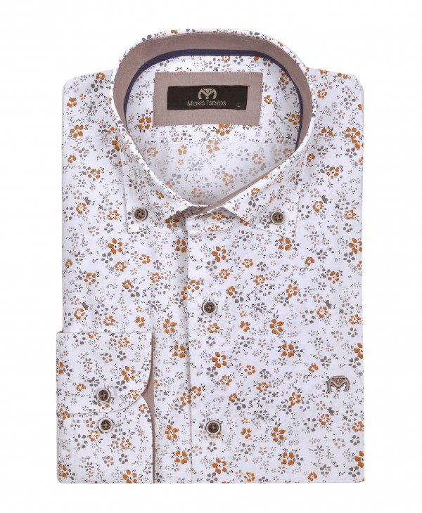 White printed shirt with Tampa and Gray flower Makis Tselios MAKIS TSELIOS SHIRTS