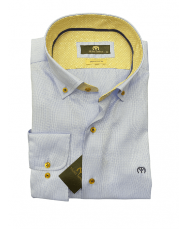 Light blue shirt with brown buttons and beige printed collar inside in beige Makis Tselios