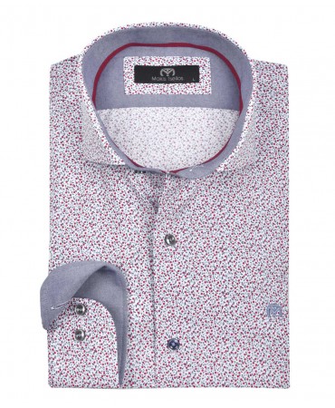 Makis Tselios shirt printed on white base with red and blue flower