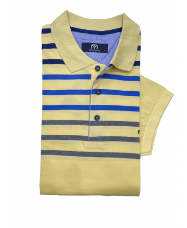 Makis Tselios Polo yellow with blue, rouge and gray stripes