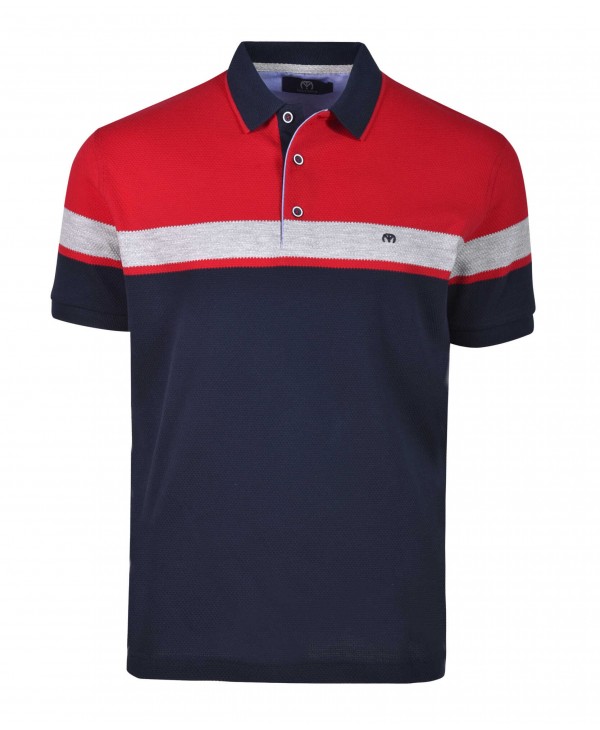 Makis Tselios polo blue with red and gray in a special braid SHORT SLEEVE POLO 