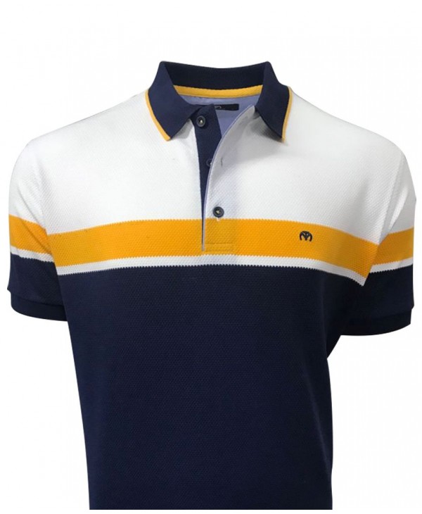 Makis Tselios polo blue with white and yellow in a special knit SHORT SLEEVE POLO 