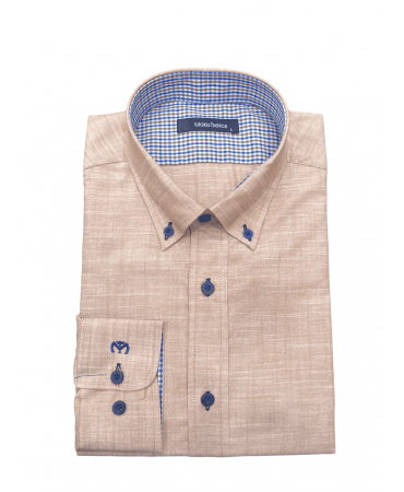 Makis Tselios Solid Shirt in Salon Color with Plaid Brown Finish