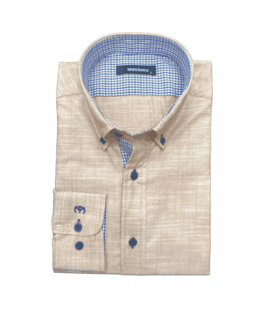 Makis Tselios Solid Shirt in Salon Color with Plaid Brown Finish