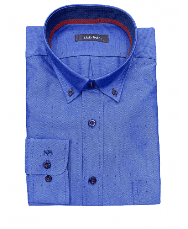 Monochrome Shirts with Miniature Design in Blue and with Pocket Makis Tselios OFFERS