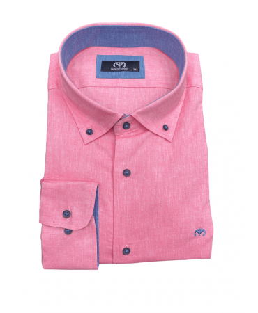 Makis Tselios cotton shirt with linen monochrome pink with seam finishes