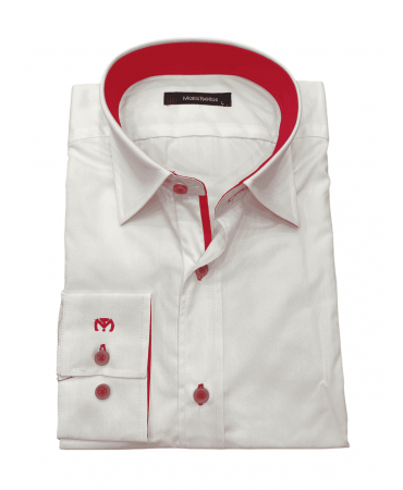 Makis Tselios White Shirt with Inner Collar, Cuff and Sleeve in Red Color
