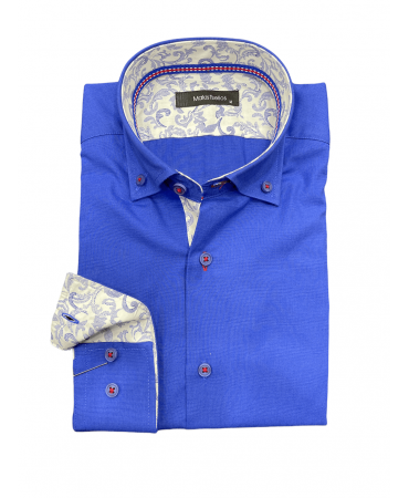 Makis Tselios Shirts in Blue Electric Base with Inner Slat and Collar in Printed White