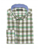 Makis Tselios Shirt in Green, Beige and White Plaid with Inner Cuff Collar and Lace in Blue OFFERS
