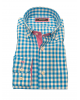 Makis Tselios Shirt Custom Fit in Turquoise Plaid with PtiCaro Red Finishes OFFERS