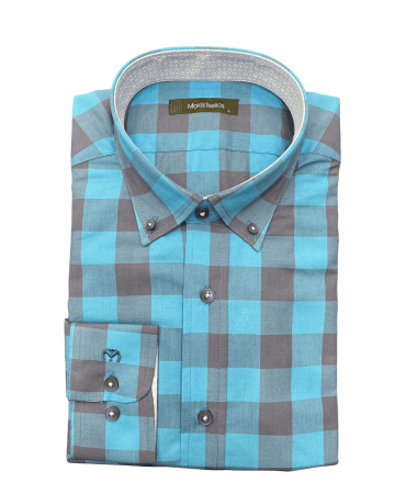 Makis Tselios Plaid Shirt in Blue Base with Plaid Blue Roua and Inner Finishes Blue