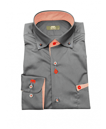 Makis Tselios Shirt Monochrome Blue with Pocket and Special Finishes in Red Small Design