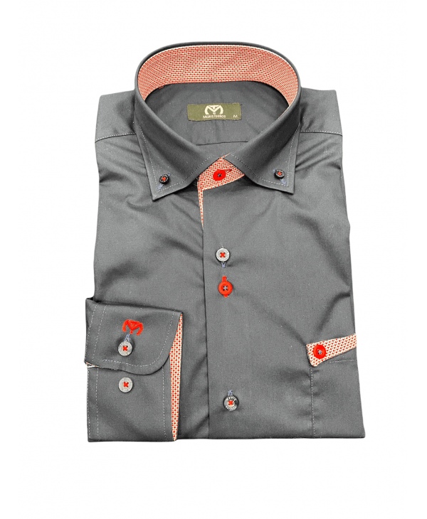 Makis Tselios Shirt Monochrome Blue with Pocket and Special Finishes in Red Small Design OFFERS