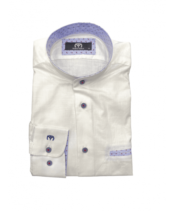 Makis Tselios mao white shirt with printed blue trim OFFERS
