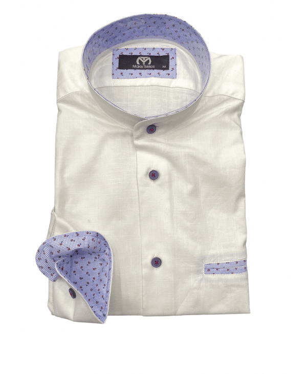 Makis Tselios mao white shirt with printed blue trim OFFERS