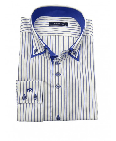 Makis Tselios Shirt Custom Fit Striped Blue on a White Base