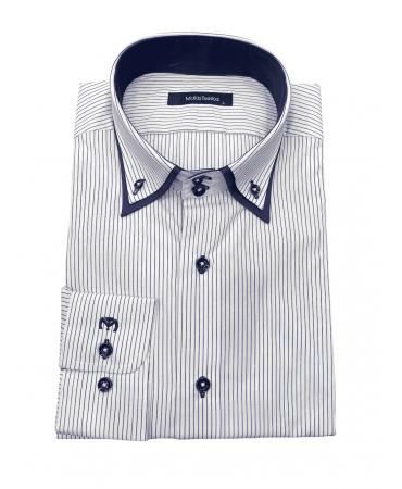 Cotton Shirt Makis Tselios Striped Blue on White Base with Double Collar
