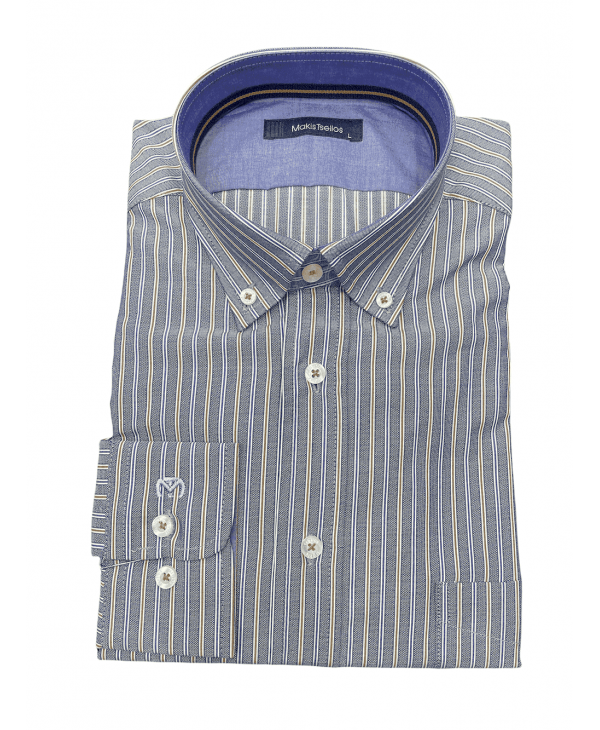 Makis Tselios shirt on a seam base with beige and blue stripes OFFERS