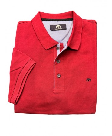 Red cotton polo with blue detail