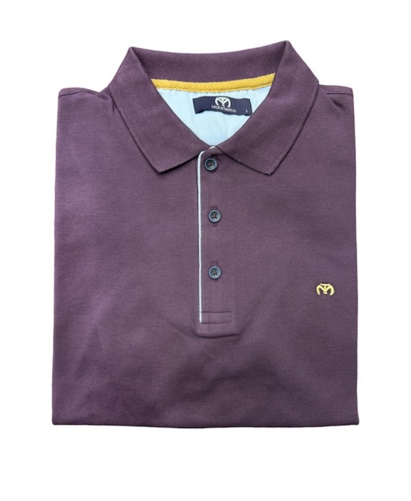 Makis Tselios purple cotton polo shirt with blue detail SHORT SLEEVE POLO 