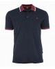 Makis Tselios polo shirt in blue base with collar and sleeve trims in red stripe SHORT SLEEVE POLO 