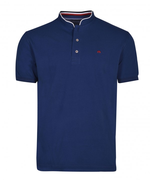 Makis Tselios men's Mao blue t-shirt with a special stripe on the placket SHORT SLEEVE POLO 