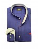 Men's cotton shirt with Mao collar in blue color with light blue trim MAKIS TSELIOS SHIRTS