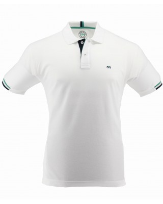 Ανδρικο πολο μπλουζακι σε λευκο χρώμα Makis Tselios Premium με λεπτομέρειες σε μπλε και πρασινο 