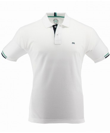 Makis Tselios Premium white polo shirt for men with blue and green details