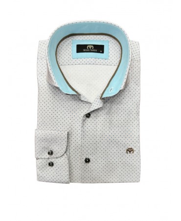 Ανδρικο πουκάμισο σε εκρου βάση και μικρα σχεδιακια σε γαλαζιο χρωμα