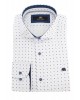 Μακης Τσελιος λευκό πουκάμισο με μπλε και γκρι μικρό σχέδιο  ΠΟΥΚΑΜΙΣΑ MAKIS TSELIOS