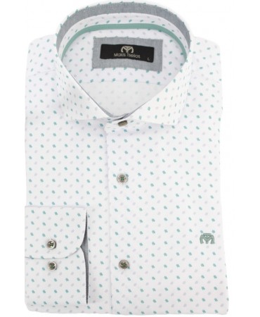 White shirts with a small design in gray and mint color
